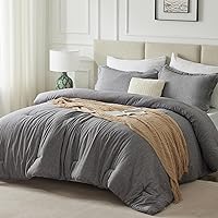 CozyLux California King Comforter Set - 3 Pieces Dark Grey Soft Luxury Cationic Dyeing Cal King Size Bedding Comforter All Season, Breathable Lightweight Bed Sets with 1 Comforter and 2 Pillow Shams