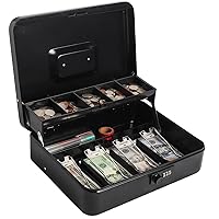 Large Cash Box with Combination Lock, Metal Money Box for Cash, Lovndi Lock Box with Money Tray, Lockbox 11.8 x 9.5 x 3.54 Inches, Black