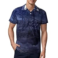 Ghost Ship Men's Polo Shirt Short Sleeve Sport Shirts Casual Golf T-Shirt for Work Fishing