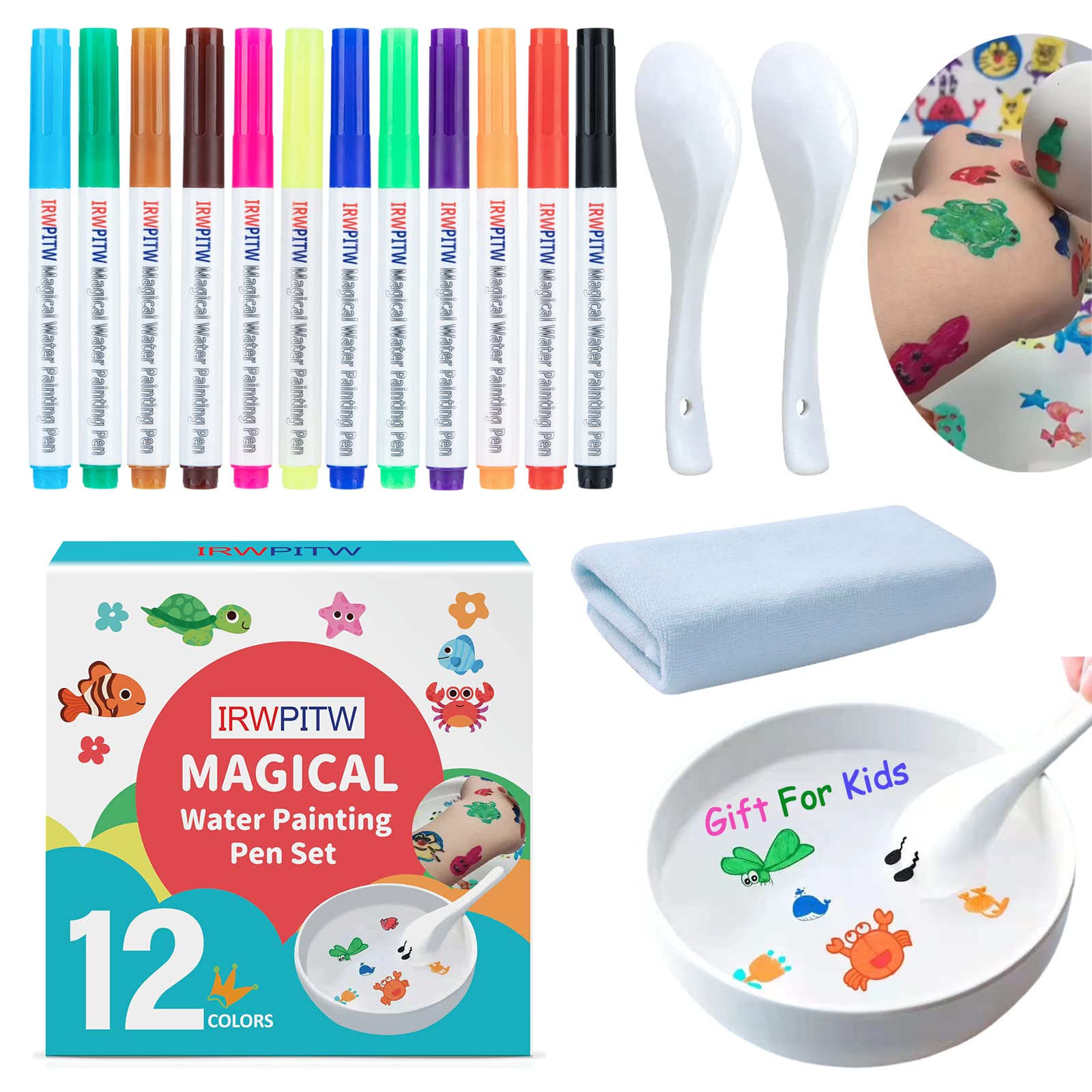Amazon.com: IRWPITW Magical Water Painting Pens for Kids, 8 Colors Magic  Drawing Pen Bundle, Kiddies Create Magic Pen Floating Ink Drawings Set with  Spoons and Towel, Tattoo Water Marker Gifts for Boys