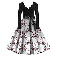 Christmas Dresses for Women Funny Snowflake Printed Vintage Wrap A Line Cocktail Dress Sexy Long Sleeve V-Neck Maxi Dress