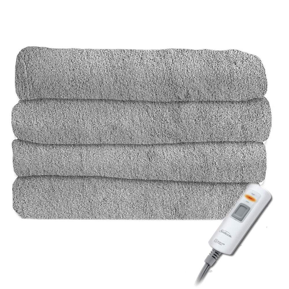 Sunbeam Premium Soft Velvet Plush Electric Heated Throw Blanket, Machine Washable Dryer Safe (Steel Grey)