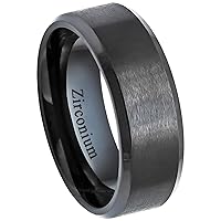 Jewelry Avalanche 8mm Dark Gray Gunmetal Zirconium Wedding Band, Comfort Fit, Lightweight, Hypoallergenic Nickel Free Men's Beveled Edge Zirconium Ring
