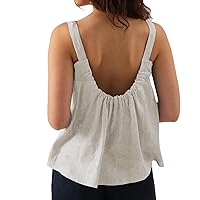 Amazhiyu Womens Pure Linen Square Neck Sleeveless Tank Tops for Casual Summer