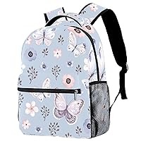 Aesthetic Flying Butterflies and Flowers School Backpack Medium Size, Travel Bag for Women Men Teens Girls Boys