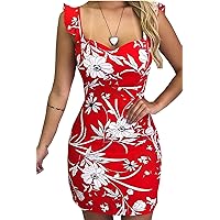 Womens Bodycon Dresses Floral Spaghetti Strap Summer Party Mini Dress Plus Size