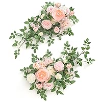Ling's Moment 2pcs Artificial Floral Swags Centerpieces, Wedding Flower Greenery Arrangements for Sweetheart/Head Table Decor Wedding Car Wall Window Arch Home Garden Decor | Blush