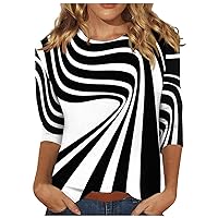 3/4 Sleeve Tshirt Womens Daily O Neck Dressy Tops Casual Fashion Ladies Plus Size Blouse Printed Shirt Graphic Tees