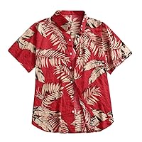 Hawaiian Floral Printed Shirt for Men Summer Beach Comfortable Short Sleeve Tops Button Up Lapel Lightweight Tees