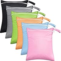 6 Pack Wet Dry Bags for Baby Cloth Diapers Travel Laundry Bag Waterproof Wet Bags with Two Zippered Pockets Reusable Wet Bags for Swimsuit Beach Pool Daycare Yoga Gym Dirty Wet Clothes