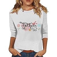 Women Mama T Shirts,Mothers Day Shirts for Women 3/4 Sleeve Round Neck Mama Tops Funny Printing Fashion Mom Tee Top Womens 3/4 Length Sleeve Tops