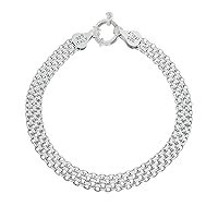 Savlano 925 Sterling Silver Italian 10mm Bismark Diamond Cut Mesh Link Chain Bracelet With Gift Box For Women - Made in Italy