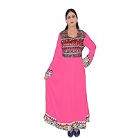 Women's Embroidered Long Dress Pink Color Casual Bohemian Maxi Gown Plus Size