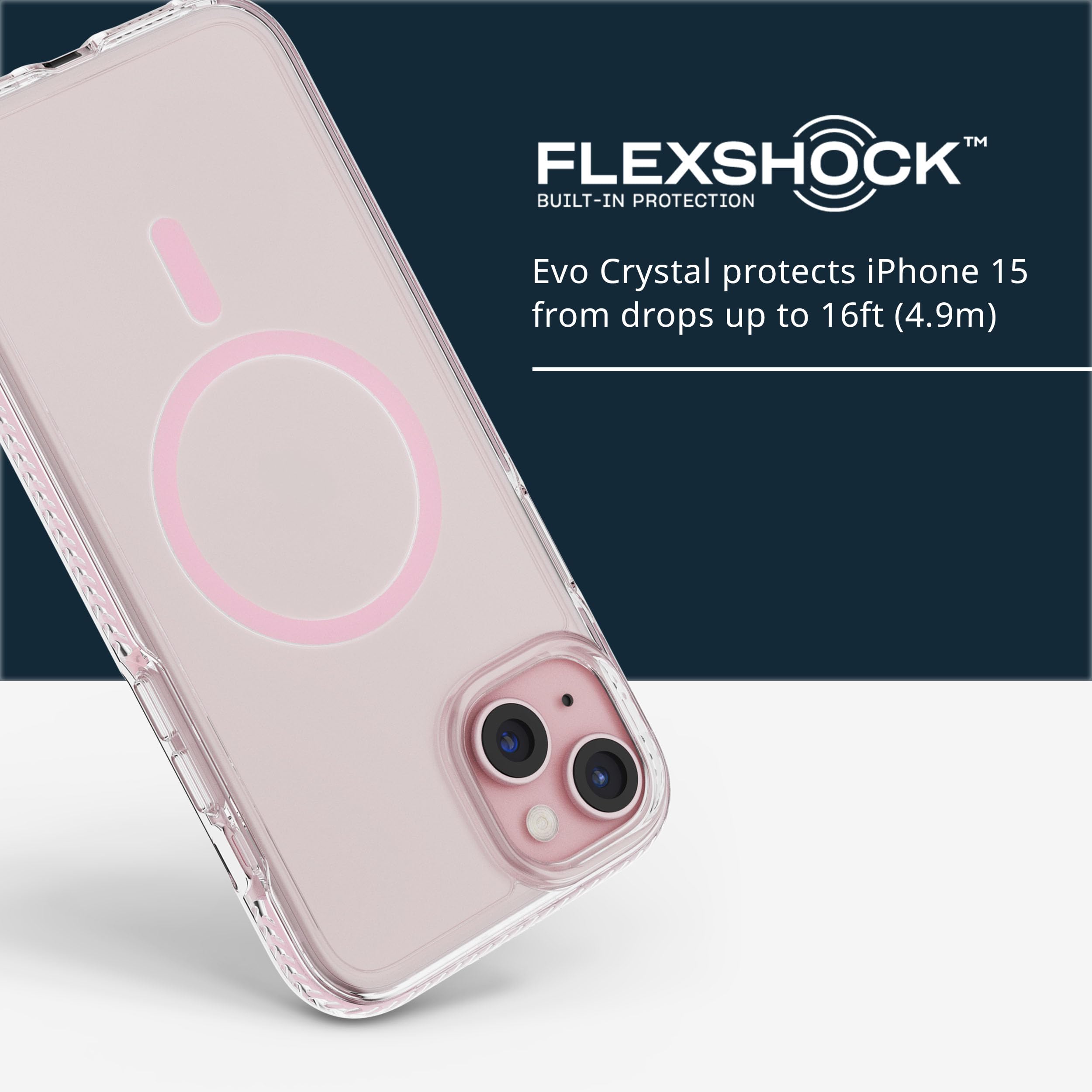 Tech21 Evo Crystal for iPhone 15 Plus - Compatible with MagSafe - Impact Protection Case - Pink