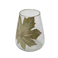 Creative Co-Op Handblown Glass Hurricane with Embedded Papaya Leaves and Gold Foil Edge, Clear, 8