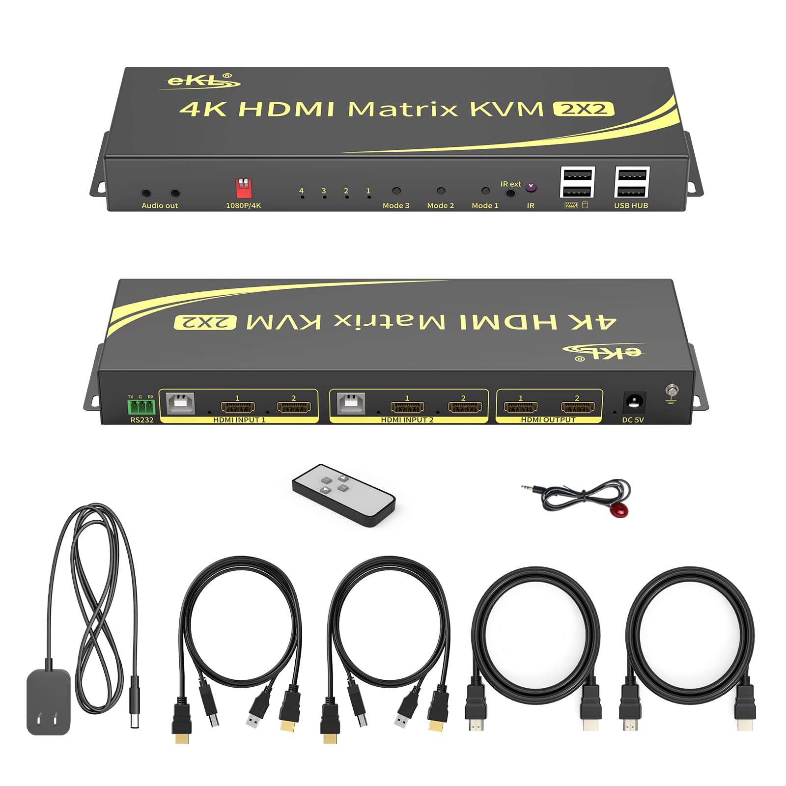 eKL Matrix Dual Monitor KVM Switch 2x2 HDMI 4K@60Hz 4:4:4, 2K@144Hz HDCP 2.2 Supports Extended Didplay and PC1 PC2 Display on 2 Monitors Separately