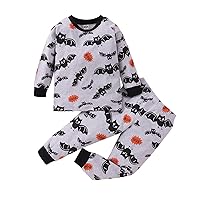 Sweatsuits for Boys Toddler Kids Boys Outfit Halloween Prints Long Sleeves Tops Pants Pajams 2pcs (Grey, 5-6 Years)