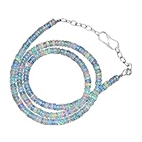 AAA Quality Natural Ethiopian Fire Welo Opal Rondelle Multicolour Beads Gemstones Choker Necklace, 925 Sterling Silver, Healing Crystals, Handmade, Adjustable Chain, Women Jewelry, Christmas Gifts, Size 16