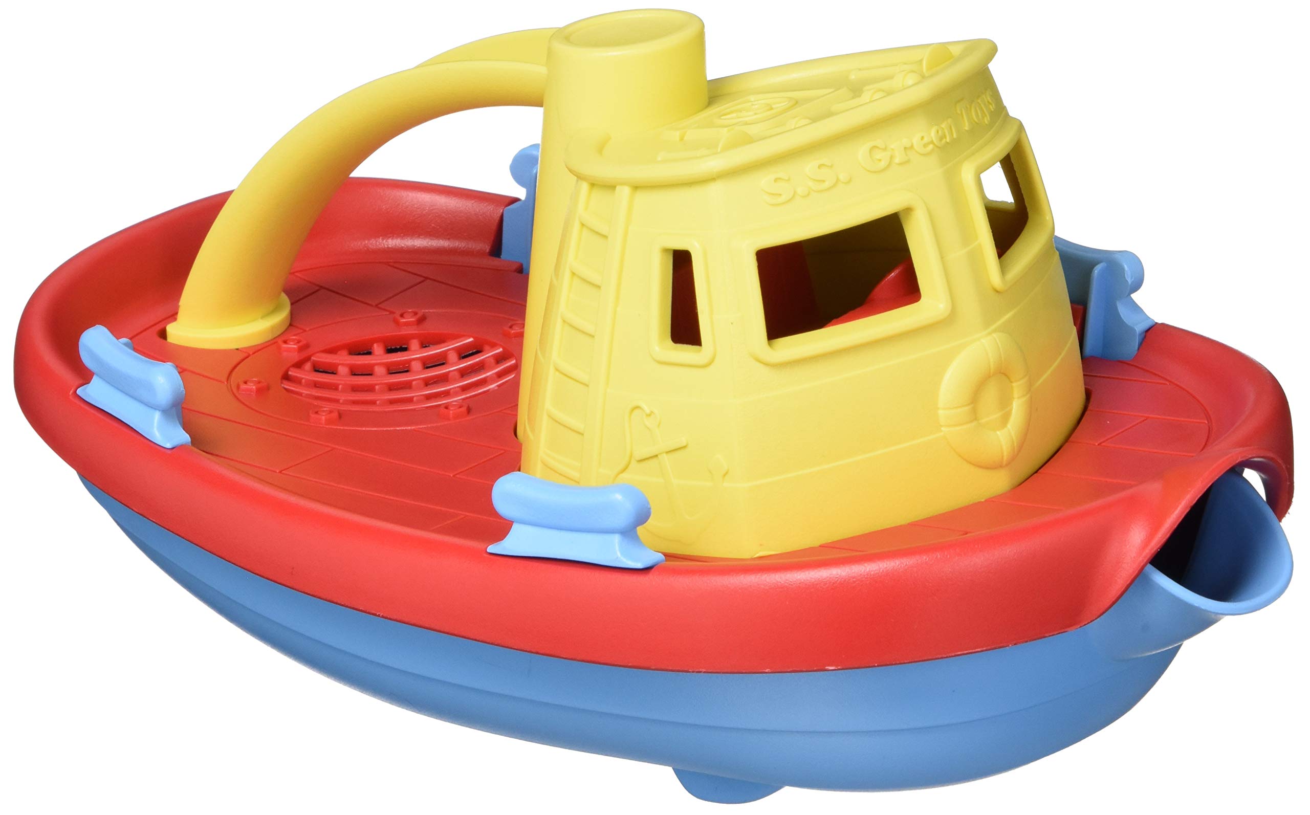 Green Toys Tugboat, Assorted CB - Pretend Play, Motor Skills, Kids Bath Toy Floating Pouring Vehicle. No BPA, phthalates, PVC. Dishwasher Safe, Recycled Plastic, Made in USA.