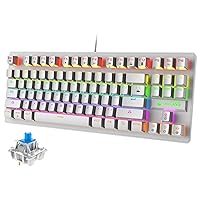 Mechanical Gaming Keyboard, RGB Backlit Keys, Spill-Resistant, Dedicated Multi-Media Keys, 87 Keys Full Anti-ghosting Essential Gaming Keyboard, QWERTY Layout, for PC PS4 PS5 Xbox one - White