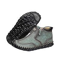 Mens Side Zippper Ankle Boots Leather Slip On Loafers Casual Hiking Shoes Chukka Boots for Men Outdoor Working Shoes Booties Lace-up Driving Walking (Color : Green, Size : 9)