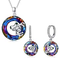 CUOKA MIRACLE Frog Jewelry Set 925 Sterling Silver Frog Crystal Necklace Frog Earrings Animal Crystal Pendant Jewelry Frog Gifts for Women Frog Lovers