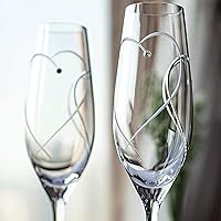 Champagne Flutes, Wedding Champagne Glasses, Wedding Flutes for Bride and Groom Set of 2 with Engraved Love Heart Design Embellished with Crystal, Wedding Gifts Bridal Shower Gifts.