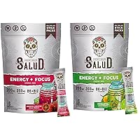 Salud 2-Pack |2-in-1 Energy + Focus (Hibiscus) & Energy + Focus (Cucumber Lime) – 15 Servings Each, Agua Fresca Drink Mix, Non-GMO, Gluten Free, Vegan, Low Calorie, 1g of Sugar