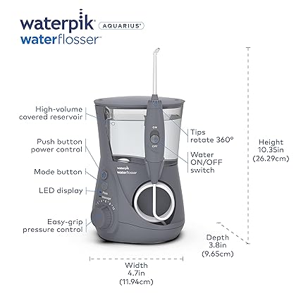 Waterpik Aquarius Water Flosser Professional For Teeth, Gums, Braces, Dental Care, Electric Power With 10 Settings, 7 Tips For Multiple Users And Needs, ADA Accepted, Gray WP-667CD