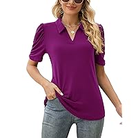 LOMON Women's Short Sleeve Polo Shirts V Neck Casual Collared Tops Work Tunic Blouses