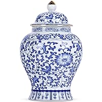 Chinese Ginger Jar with Lid Chinoiserie Antique Style,Home Decorative Retro Blue and White Porcelain Flowers Ceramic Covered Jar Vase,Traditional China Ming and Qing Style (Branches Jar)