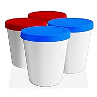 LIN Ice Cream Containers 4-Pack - 1Quart Reusable Round Storage Tubs for Homemade Ice Cream & Frozen Treats, Silicone Lids - Non-BPA Plastic - Dishwasher-Safe - No Freezer Burn