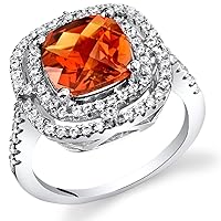 PEORA Created Padparadscha Sapphire Cushion Cut Cocktail Ring Sterling Silver 3.00 Carats Sizes 5 to 9