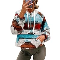 COWOKA Women's Aztec Print Pattern Western Ethnic Half Zip Long Sleeve Pullover Hoodie Sweatshirt