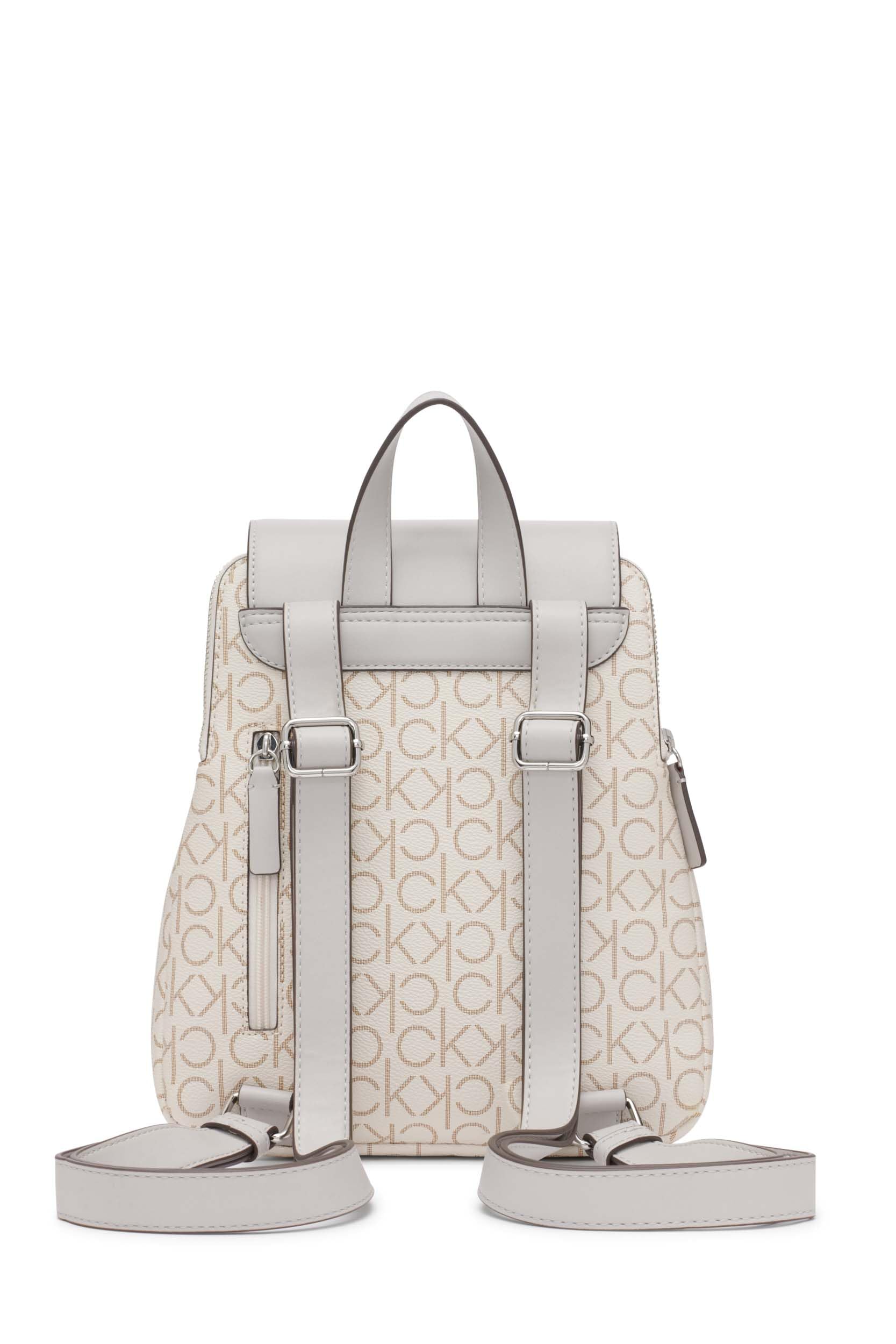 Calvin Klein Reyna Signature Key Item Flap Backpack, Vanilla/Khaki/Dove