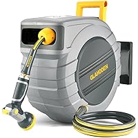 Retractable Garden Hose Reel - 1/2 in x 115 ft Upgraded UV Resistant Automatic Wall Mounted Water Hose Reel 3/4 in Brass Fitting 9 Pattern Nozzle Any Length Lock Slow Retraction 180° Swivel