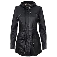 Women's Leather Parka Jacket Quilted Detachable Hooded Trench Coat