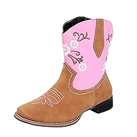 Cowboy Boots for Women Wide Calf Knee High Combat Boots Embroidered Pull-On Chunky Shoes Cowgirl Boots Western
