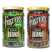 Fosters Pickled Green Beans- Variety Pack- 32oz (2 Pack)- Original and Red Pepper Spicy Pickled Green Beans- Pickled Vegetables Recipe for 30 years- Gluten Free- Fat Free- NO Preservatives