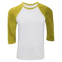 Canvas Mens 3/4 Sleeve Baseball T-Shirt (XS) (White/Neon Yellow)