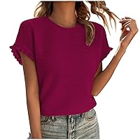 Tops for Women Trendy Summer Shirts Ruffle Trim Short Sleeve Tshirts Round Neck Casual Tees Dressy Casual Blouses