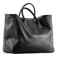 Oversize Tote Bag for Women Genuine Leather Handbags High-capacity Solid Color Large Shopper Bag Female Travel Handbag (Black)
