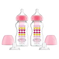 Dr. Brown’s Natural Flow® Anti-Colic Options+™ Wide-Neck Sippy Bottle Starter Kit, 9oz/270mL, with Level 3 Medium-Fast Flow Nipple and 100% Silicone Soft Sippy Spout, 2 Pack, Pink, 6m+