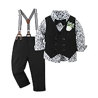 YALLET Toddler Baby Boy Clothes Suit Gentleman Wedding Outfits, Formal Dress Shirt+Bowtie+Vest+Boutonniere+Suspender Pants