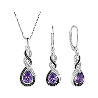 Two Tone Black& White Infinity Pendant Necklace Earrings Women Jewelry Set with Created Amethyst