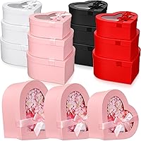 Resurhang 12 Pcs Heart Shaped Boxes for Flower Wedding Proposal Floral Gift Box with Transparent Window Lids Flower Box Gift for Valentine's Day Birthday, 3 Sizes(Black, White, Red, Pink)