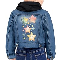 Star Design Toddler Hooded Denim Jacket - Watercolor Jean Jacket - Cute Kawaii Denim Jacket for Kids