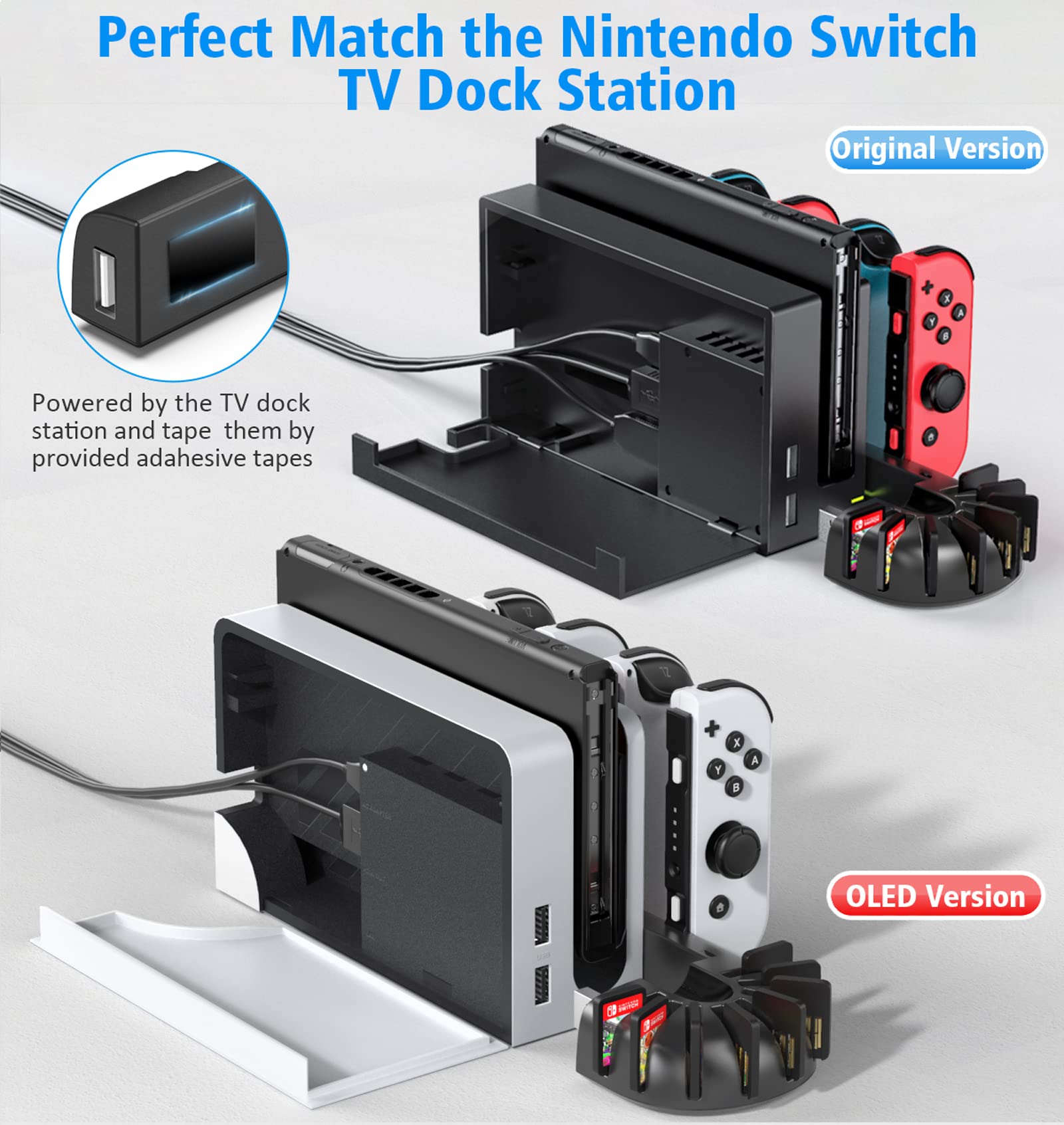Switch Controller Charging Dock Station Compatible with Nintendo Switch & OLED Model Joycons, KDD Switch Controller Charger Dock Station with Upgraded 8 Game Storage for Nintendo Switch Joycon & Games
