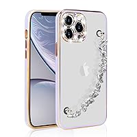 Bonitec Case for iPhone 14 Pro Max Clear Case with Bracelet 3D Glitter Strap and Bling Sparkle Luxury Camera Cover Crystal Rhinestone Diamond Chain Protective Case for Women Girls, Purple