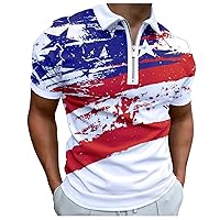 Polo Shirts for Men Distressed Retro USA Flag Print Golf Polo Shirt 1/4 Zip Slim Fit July 4 Patriot Shirt